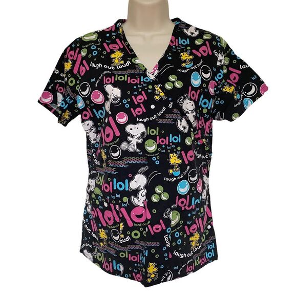 Peanuts Snoopy and Woodstock LOL Scrub Top Sz XS - Picture 1 of 9